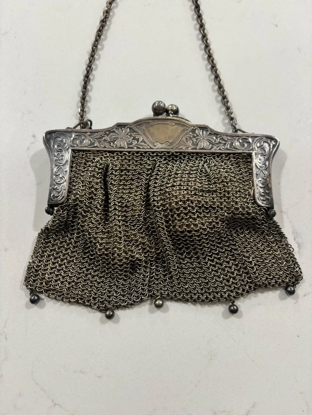 😍Antique Vintage Circa 1900 German Nickel Silver Evening Clutch HandBag